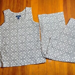 d&co Beach XS Two Piece Tank Top & Shorts‎ Set - Black White Pattern